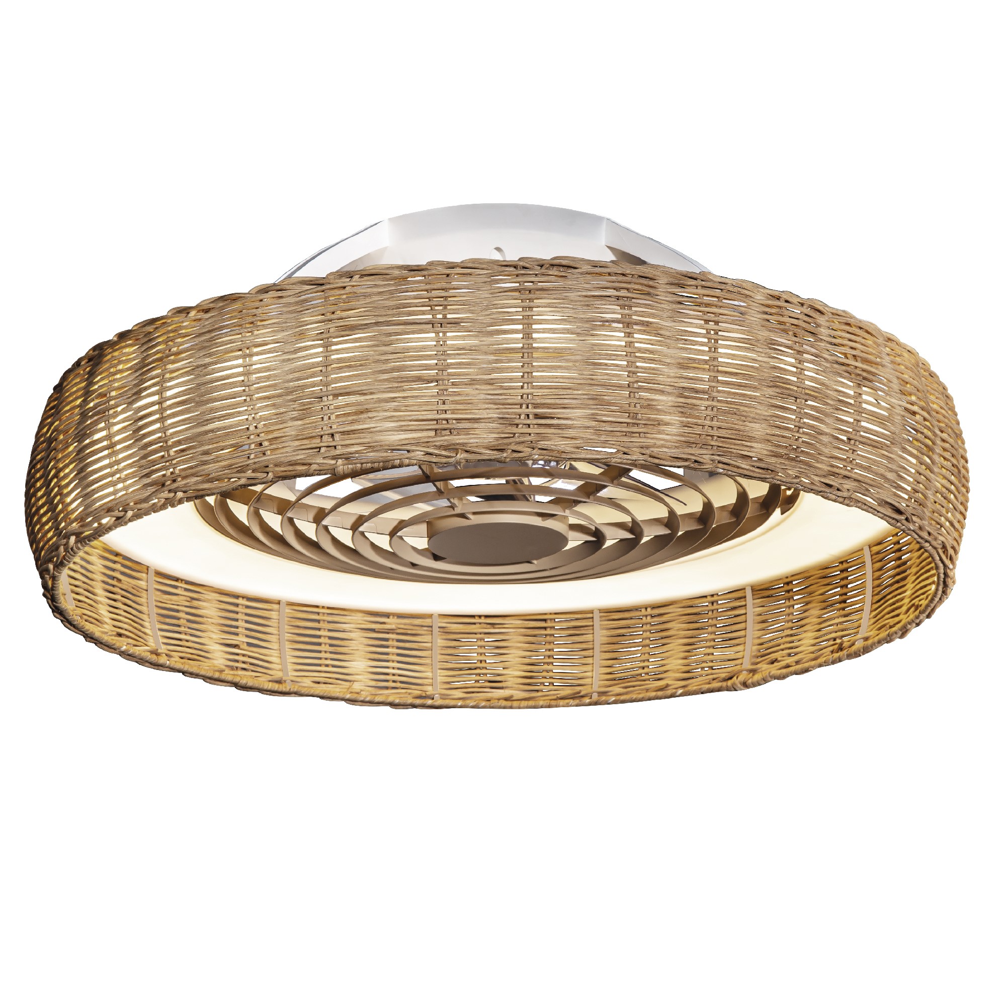 M7811  Kilimanjaro 70W LED Dimmable Ceiling Light & Fan, Remote Controlled Beige Rattan